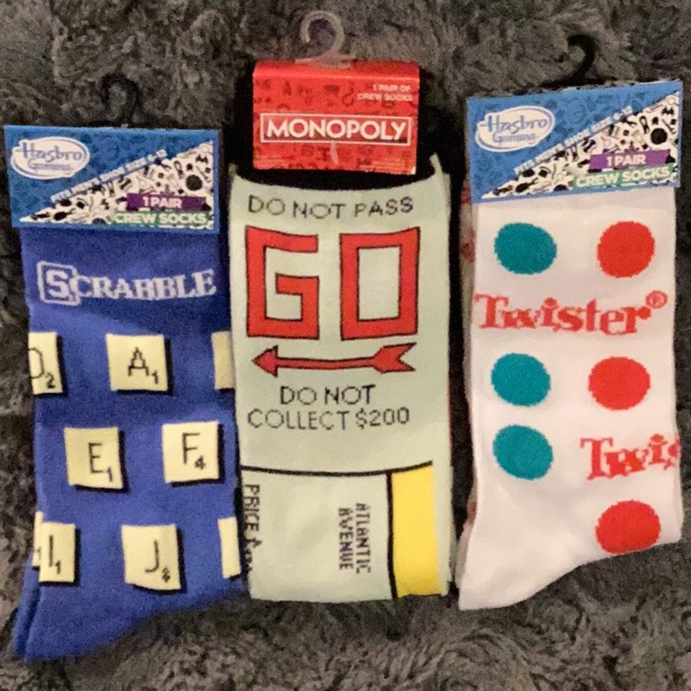Hasbro Monopoly, Scrabble, and Twister Crew Socks Set